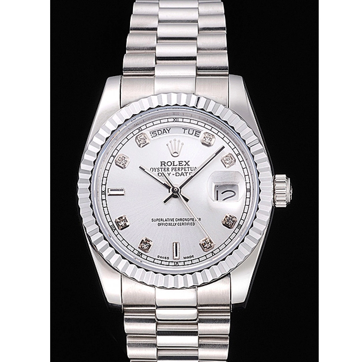 MiroTime 0716 Rolex Day-Date Polished Stainless Steel Silver Dial